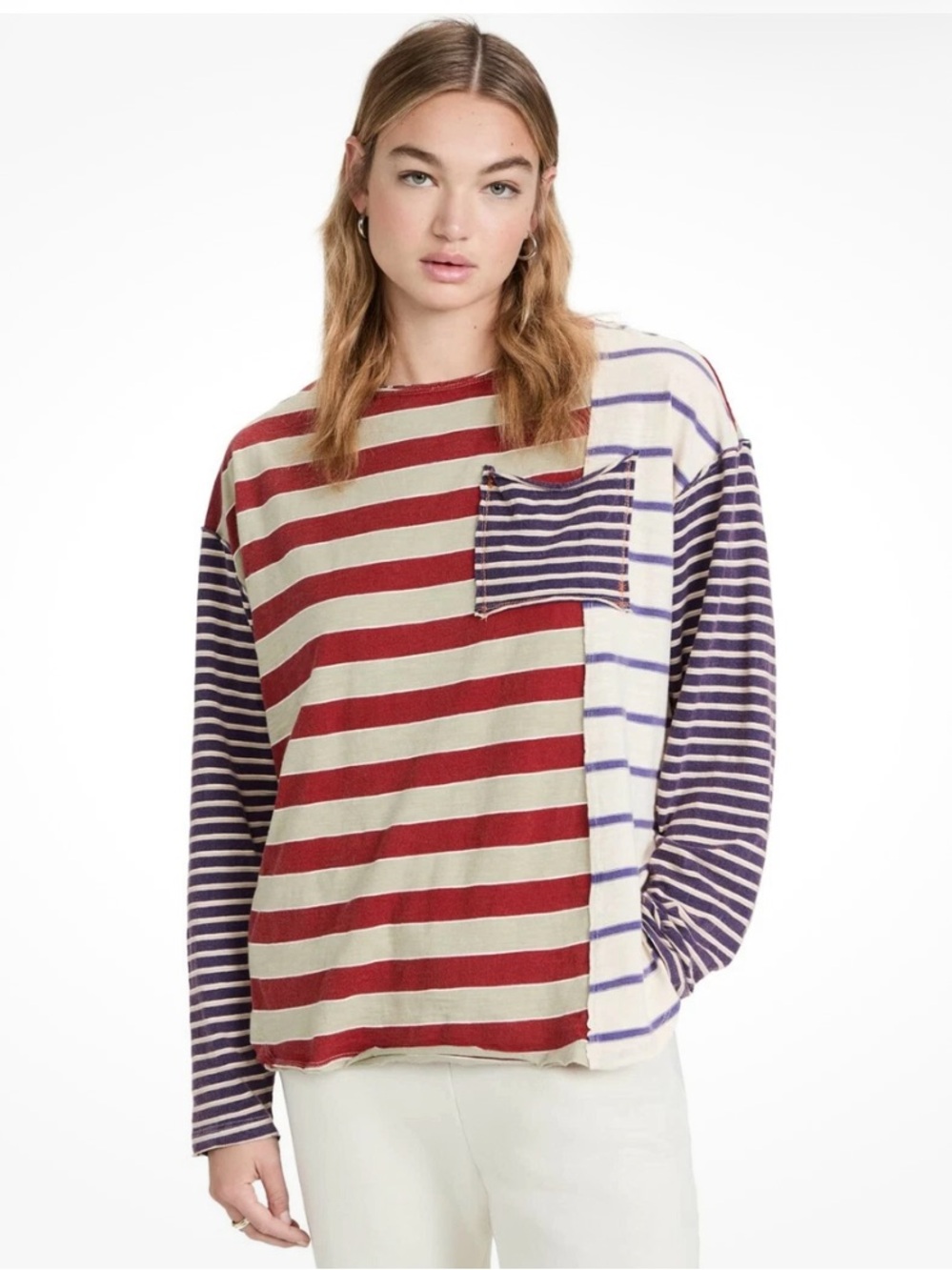 Free People Women's Stripey Prep Tee Preppy Combo Size XL